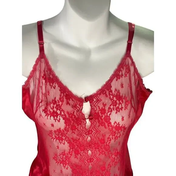 Vintage Vanity Fair Red Sheer Lace Sexy Lingerie Cami Women's Size 34 - Picture 3 of 6